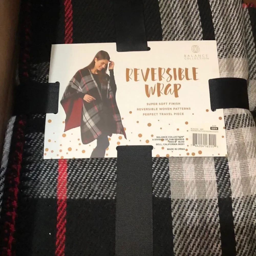 Balance Collection Reversible Plaid Houndstooth Piano Scarf Wrap One Size Fleece